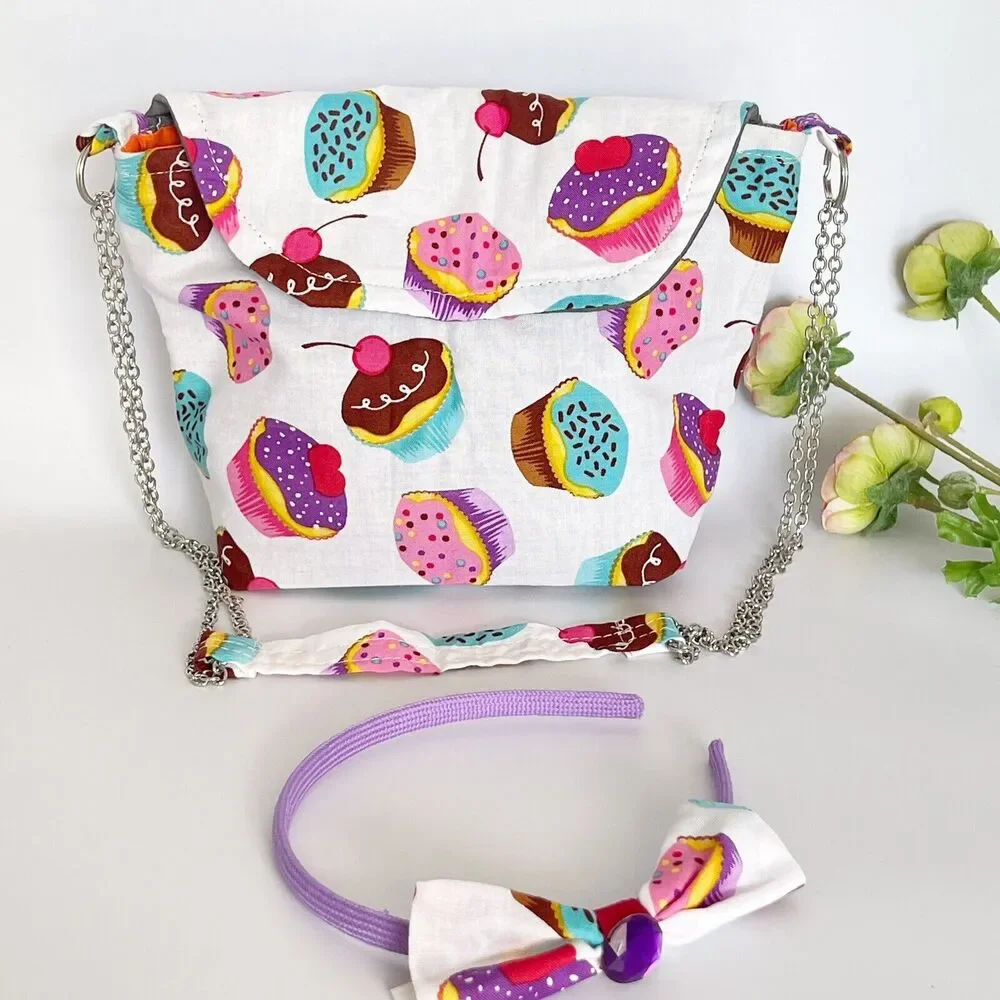 Girls Accessories Cupcakes Purse crossbody Bag & Headband Set